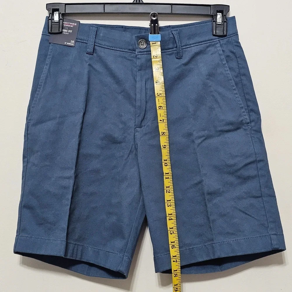 Mens Shorts 28 X 8 Blue Classic Fit Flat Front Cotton Stretch Softness‎ 0967